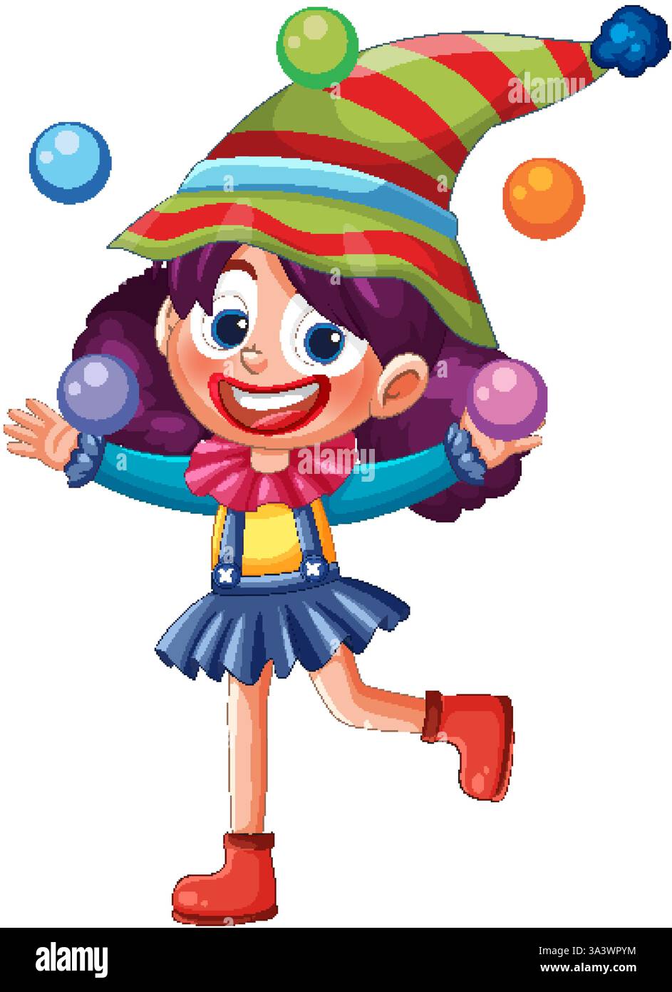 Vibrant vector illustration of a cheerful clown juggling colorful balls ...