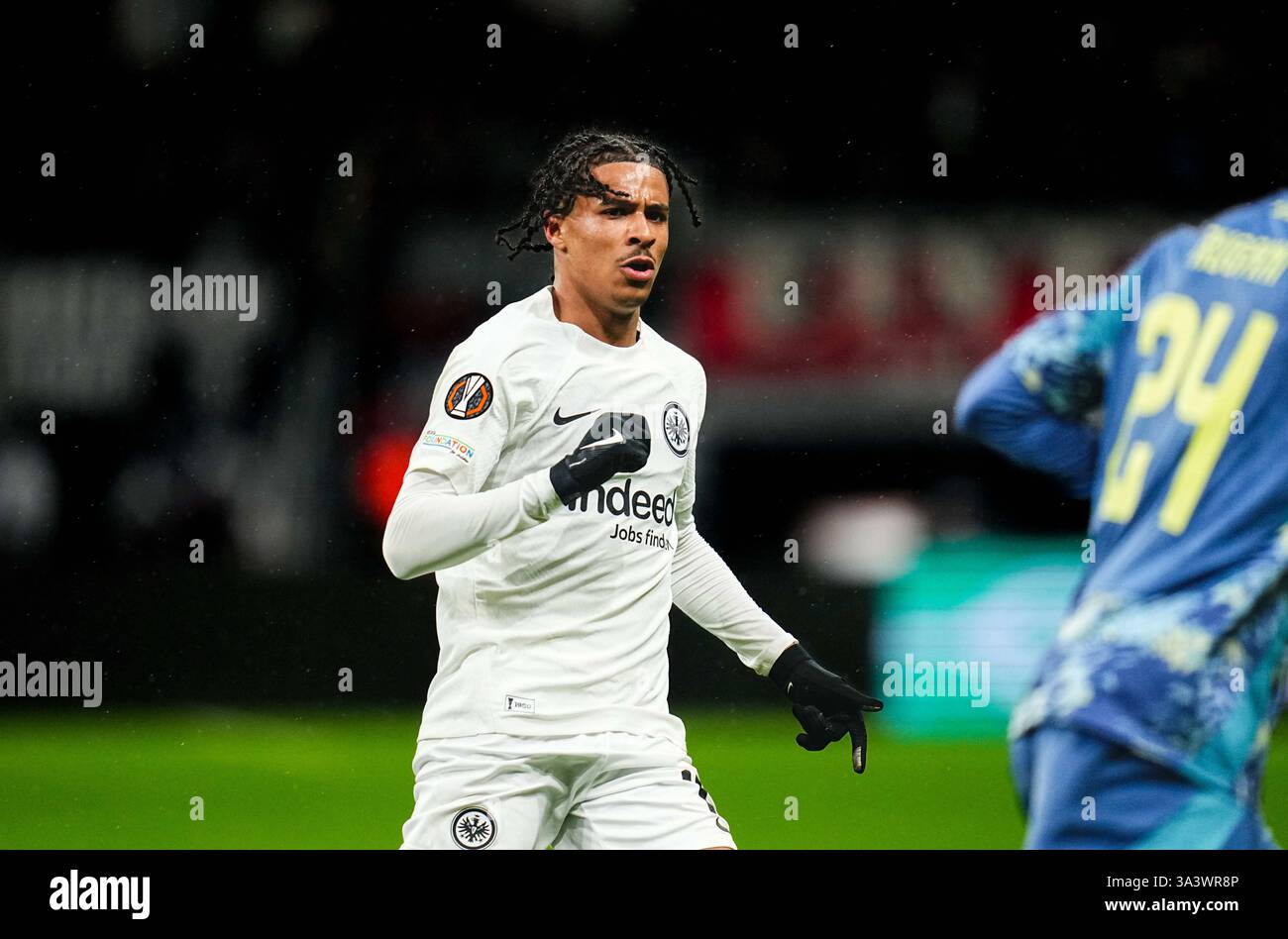 March 13 2025: Jean-MattÃ©o Bahoya of Eintracht Frankfurt looks on ...
