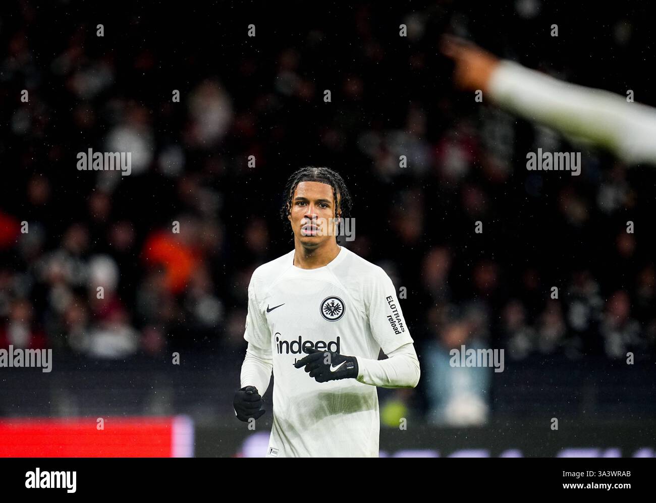 March 13 2025: Jean-MattÃ©o Bahoya of Eintracht Frankfurt looks on ...
