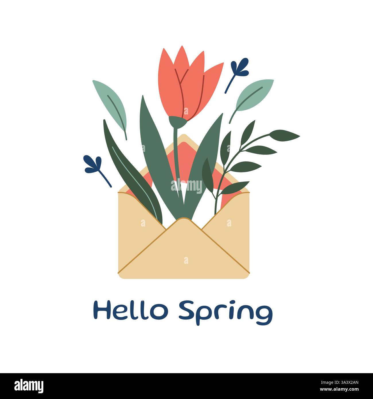Envelope with flowers and herbs. Hello spring concept. Summer Letter ...