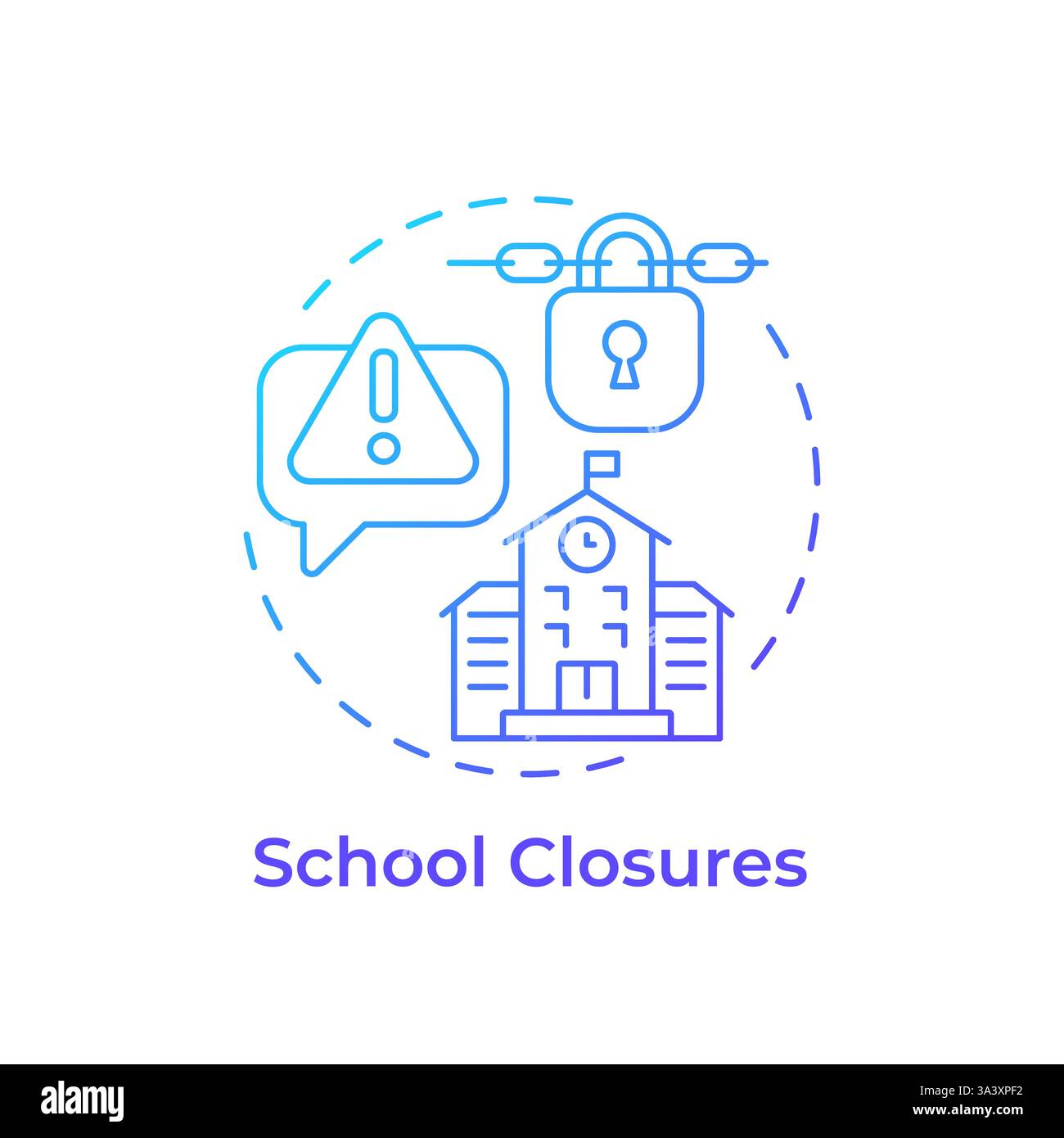 School closures blue gradient concept icon Stock Vector