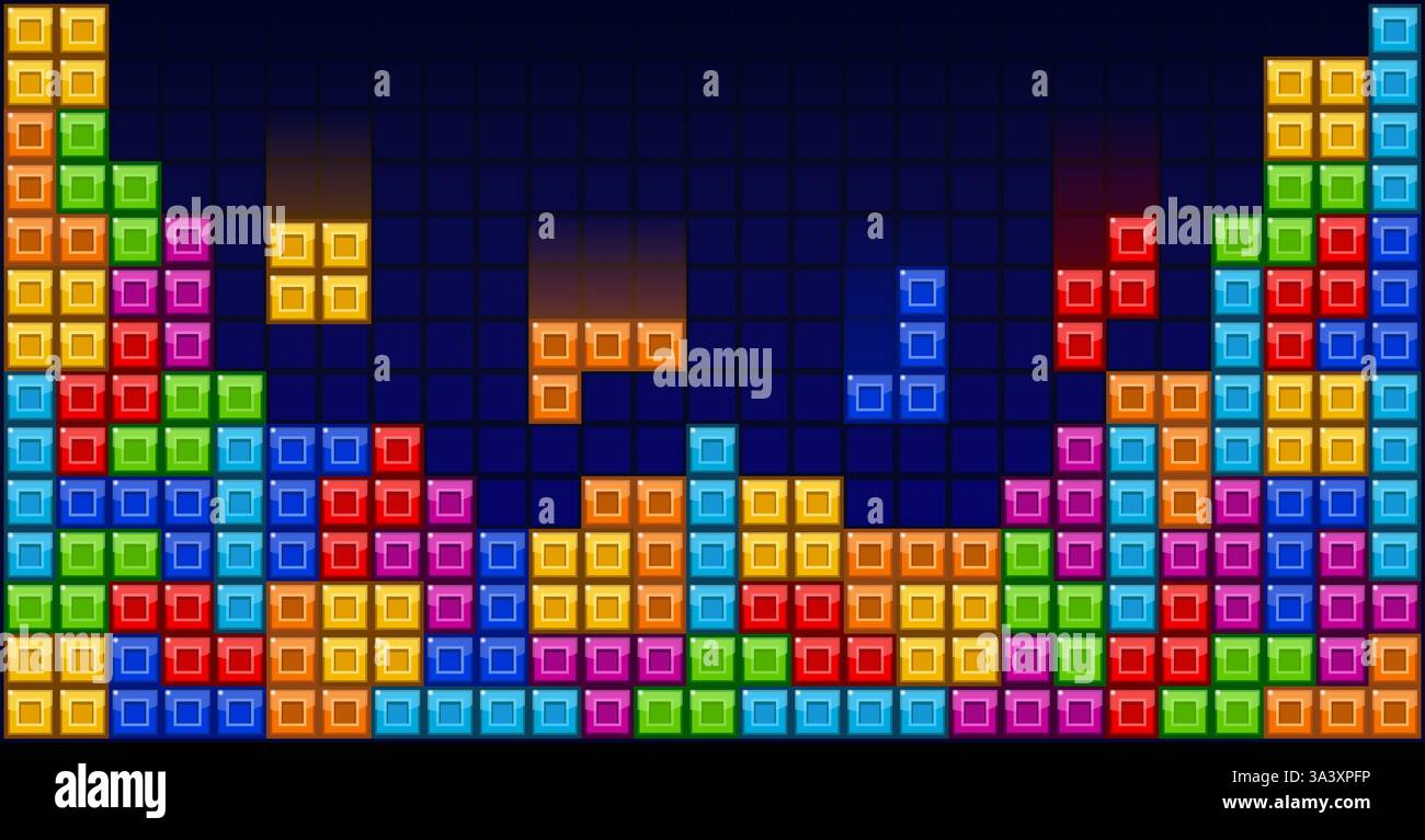 Brick blocks puzzle videogame theme vector background Stock Vector