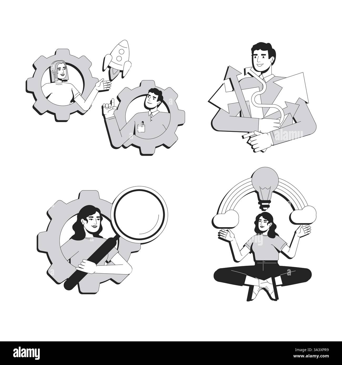 Problem solving line conceptual illustration set Stock Vector