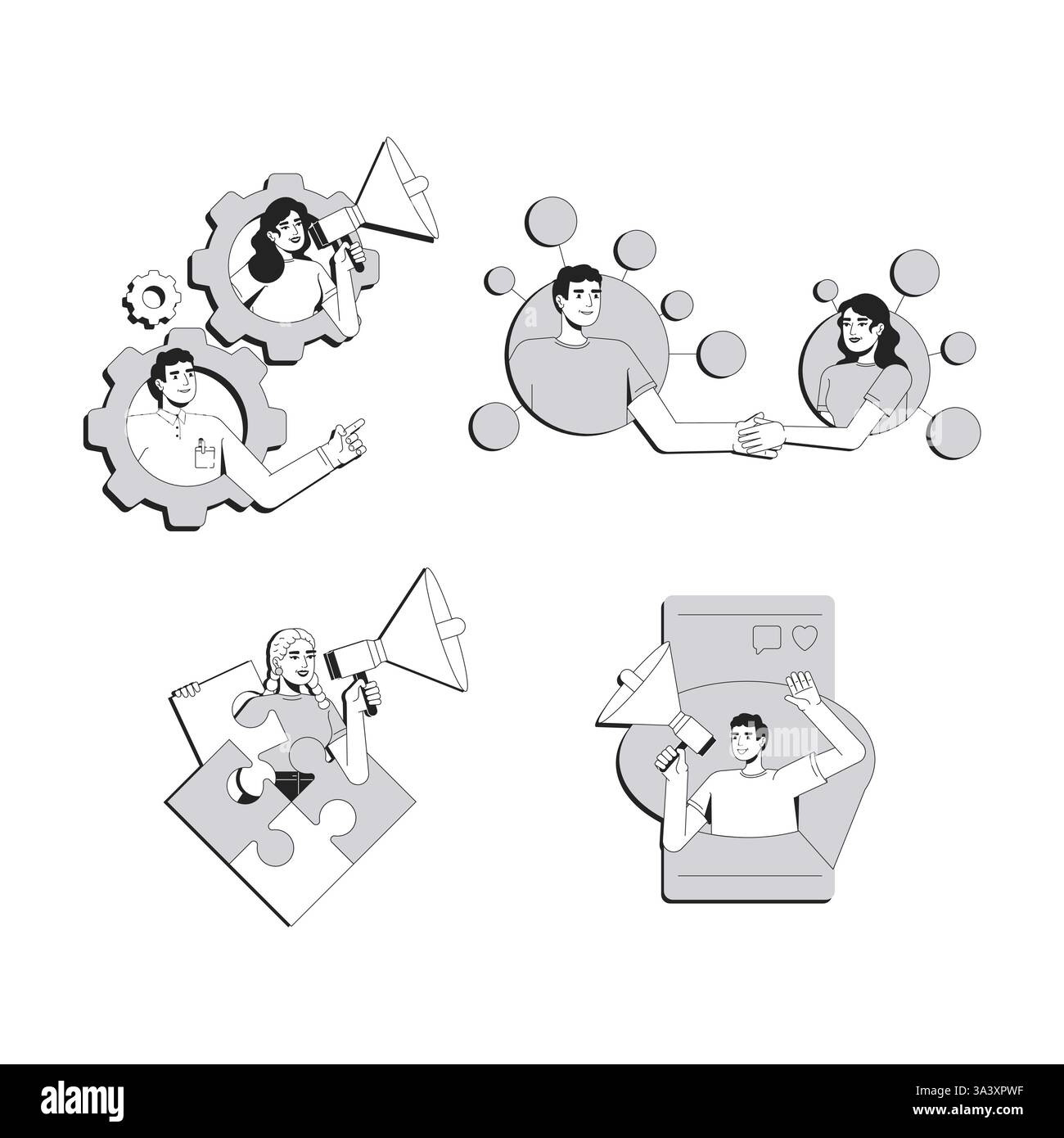 Workflow organization line conceptual illustration set Stock Vector ...