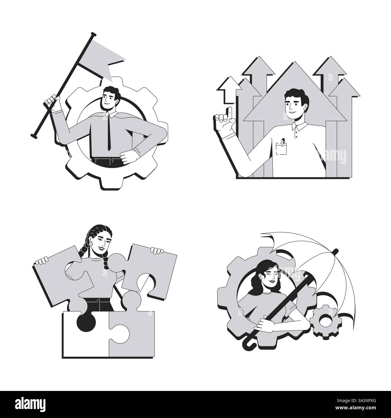Personal development line conceptual illustration set Stock Vector