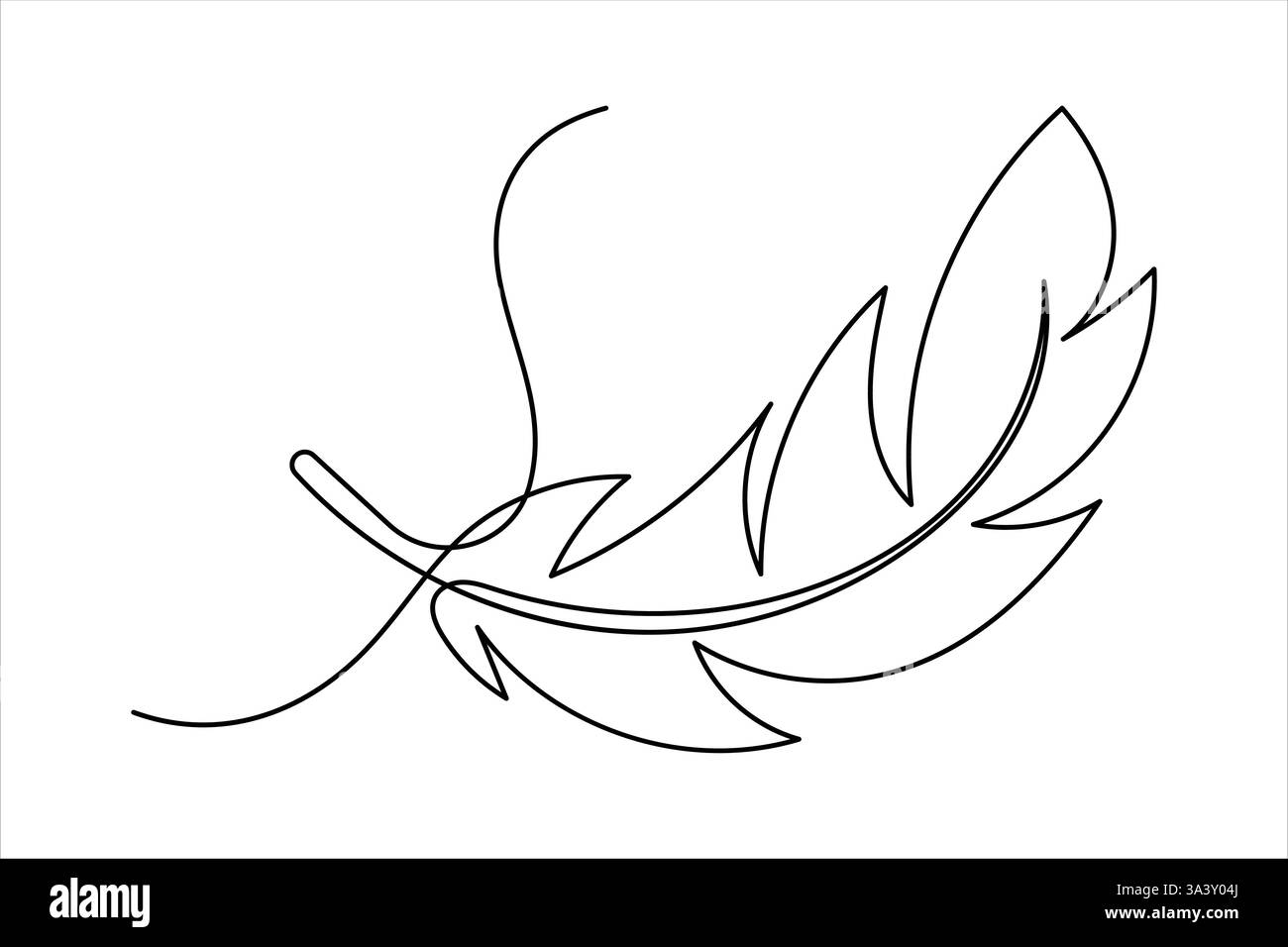Bird feather continuous one line art drawing of outline vector ...