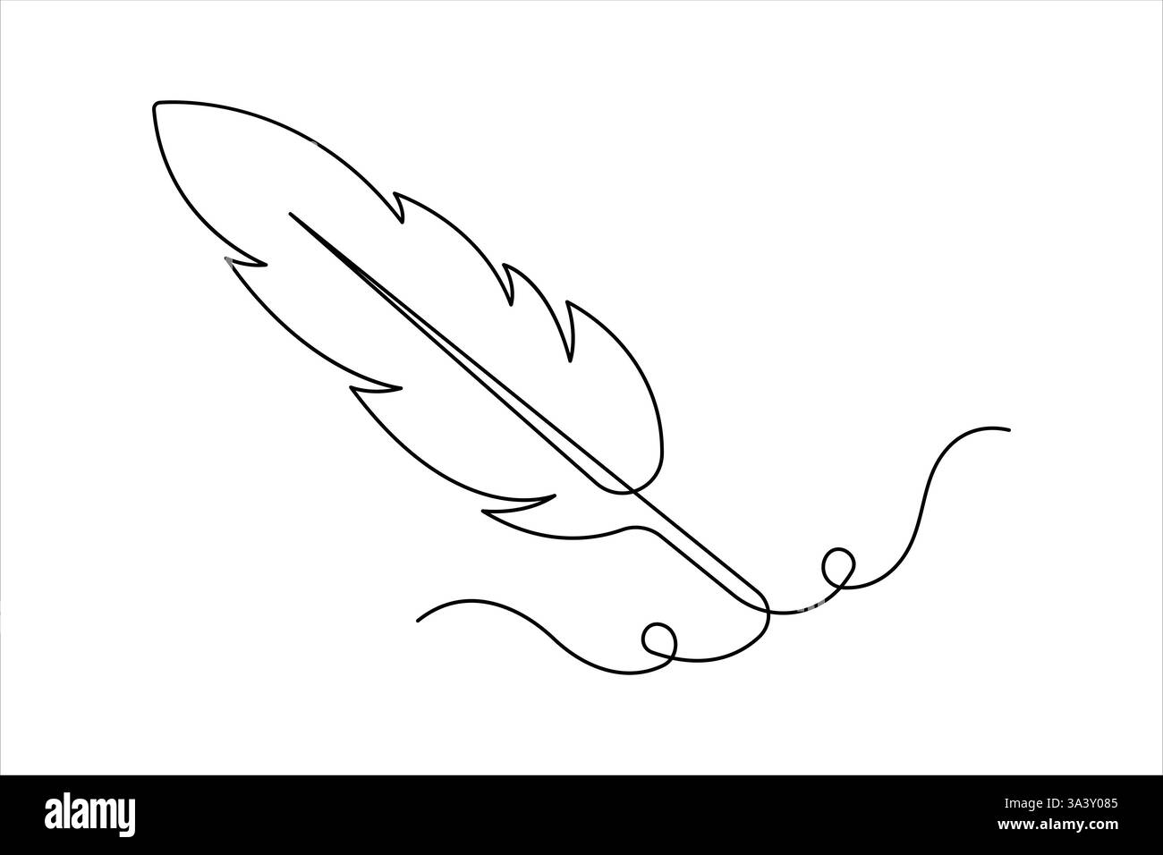 Bird feather continuous one line art drawing of outline vector ...