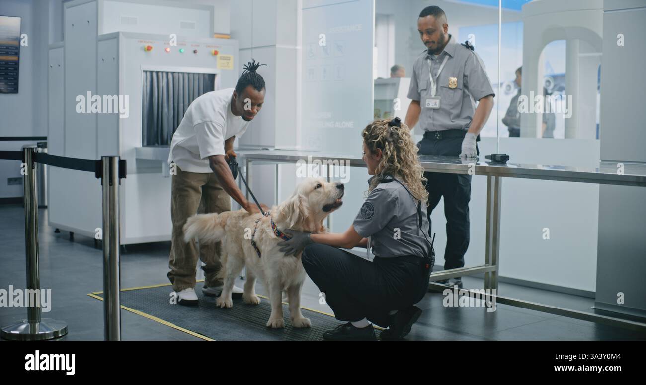 African American Man with Pet During Screening Procedures in Airport ...
