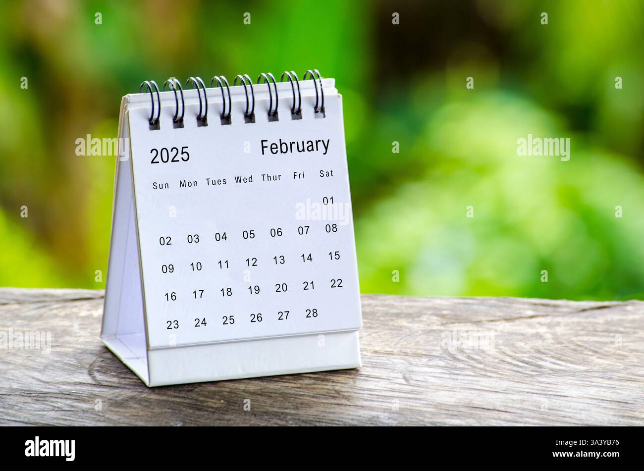 February 2025 white table calendar with outdoor background. Calendar ...