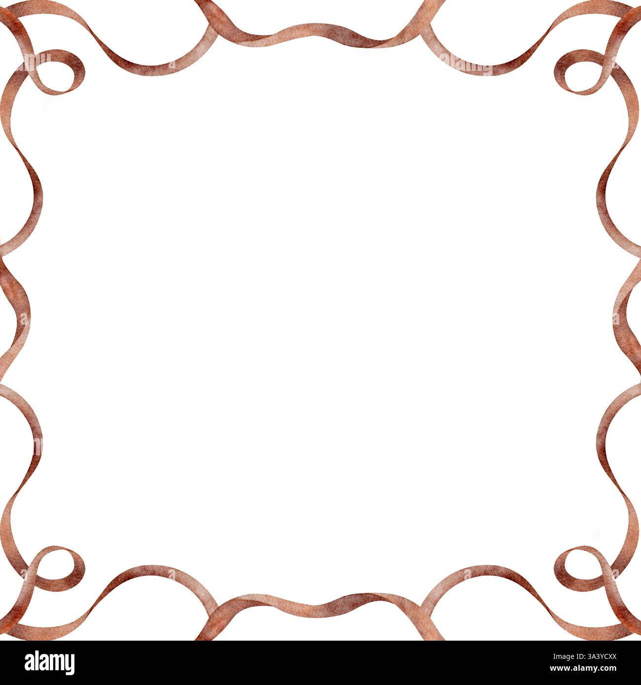 Watercolor frame of vintage ribbons red burgundy color. Hand drawn ...