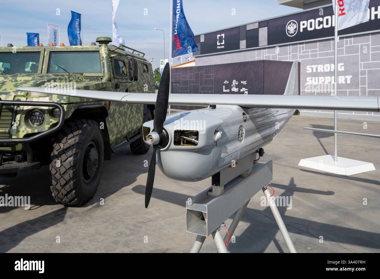 MOSCOW REGION, RUSSIA - AUGUST 19, 2022: Russian Orlan-30 UAV at the Army international military-technical forum. Patriot Park Stock Photo