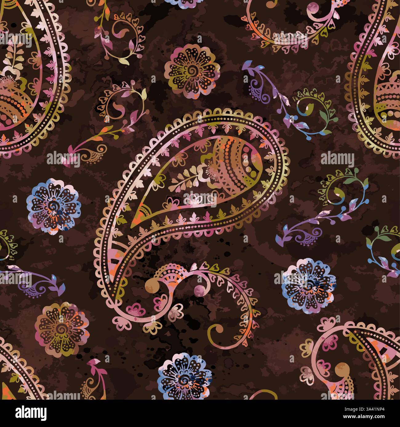 Vector flower paisley watercolor seamless pattern element. Elegant ...