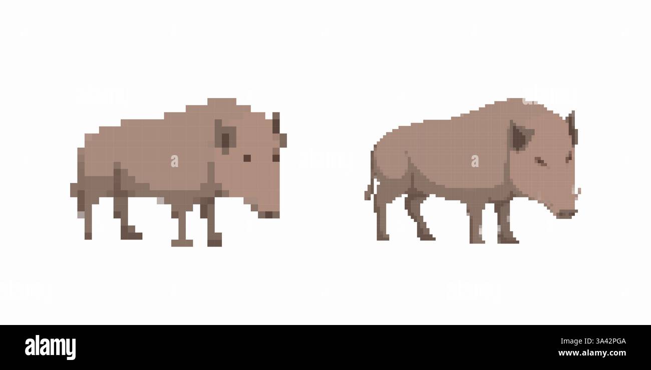 Pixel art wild boar duo in a simple and minimalist style and ...