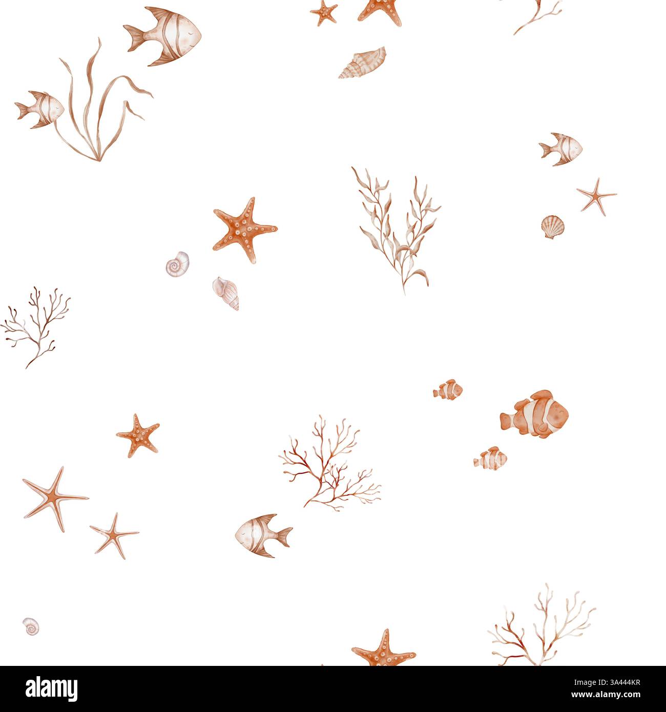 Seamless Pattern with Undersea animals. Hand drawn watercolor ...