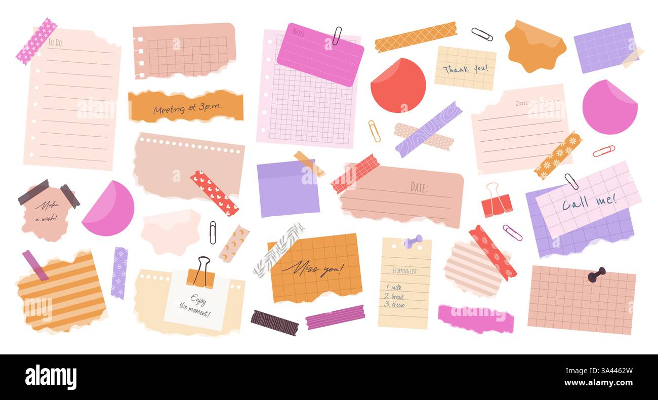 Set of various torn paper notes, stickers, tapes Stock Vector Image ...