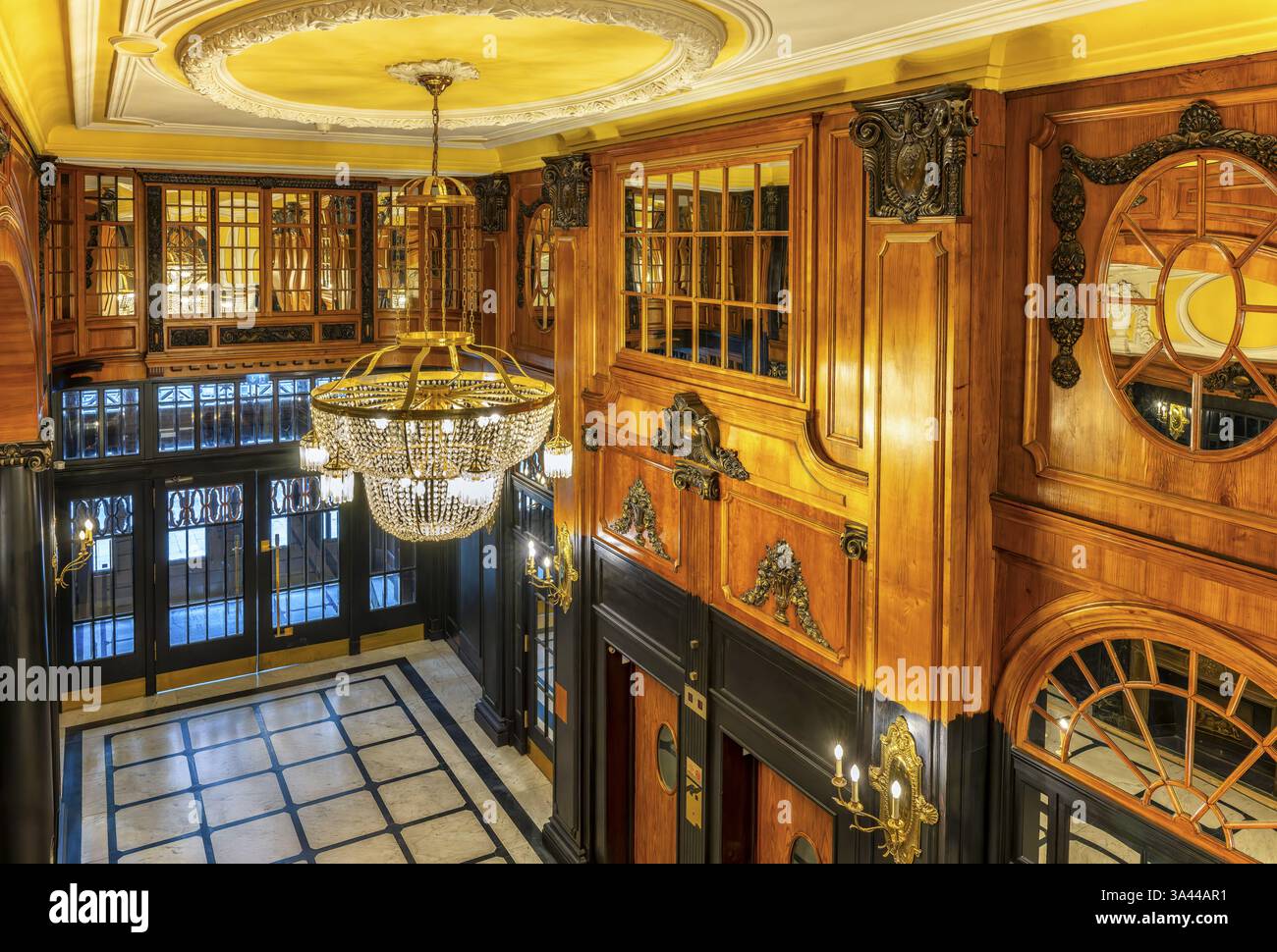 Historic interior design, staircase and corridor in the Hindenburghaus ...