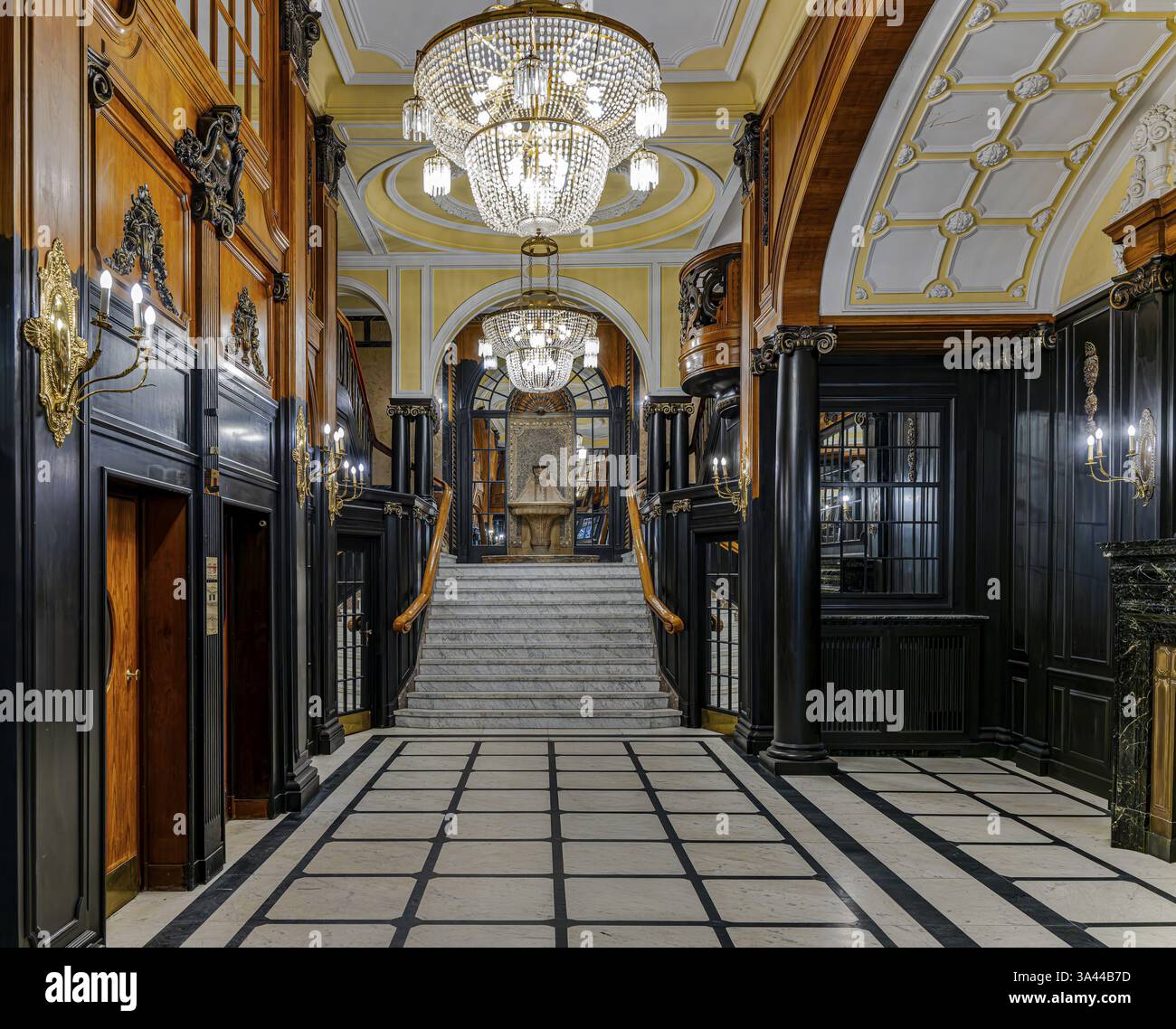 Historic interior design, staircase and corridor in the Hindenburghaus ...