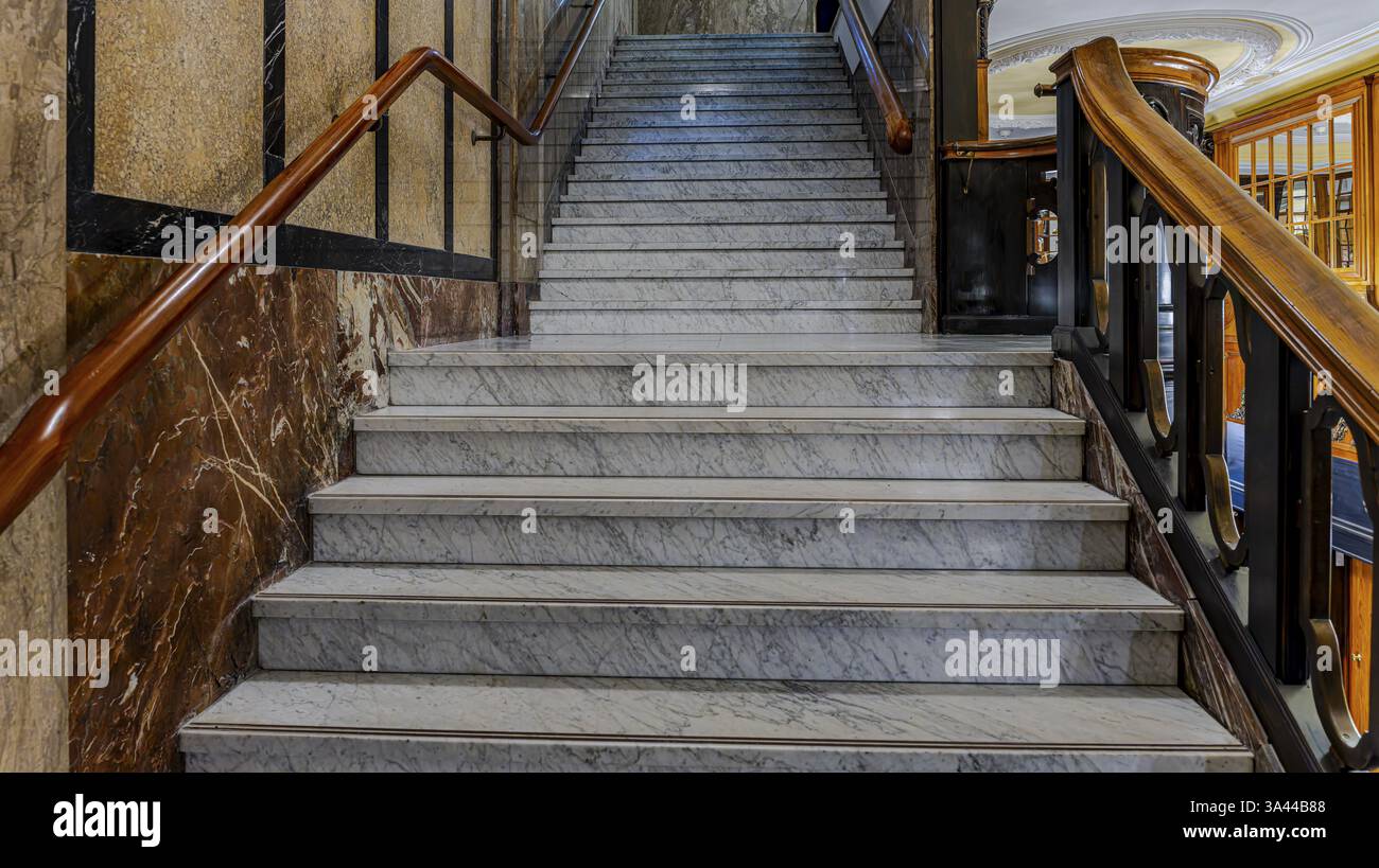 Historic interior design, staircase and corridor in the Hindenburghaus ...