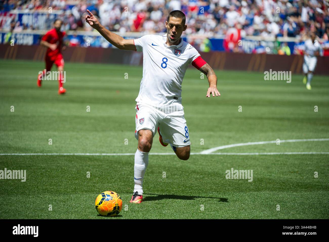 June 1, 2014 - Harrison, NJ, U.S - June 01, 2014: USA Men's National Team Clint Dempsey forward (8) chases the ball during the  U.S.A. Men's National Team vs. Turkish National Team- World Cup send off match at Red Bull Arena - Harrison, NJ.  Mandatory Credit: Kostas Lymperopoulos/Cal Sport Media  (Credit Image: Â© Kostas Lymperopoulos/ Cal Sport Media)(Credit Image: © Kostas Lymperopoulos/Cal Sport Media/ZUMAPRESS.com) Stock Photo