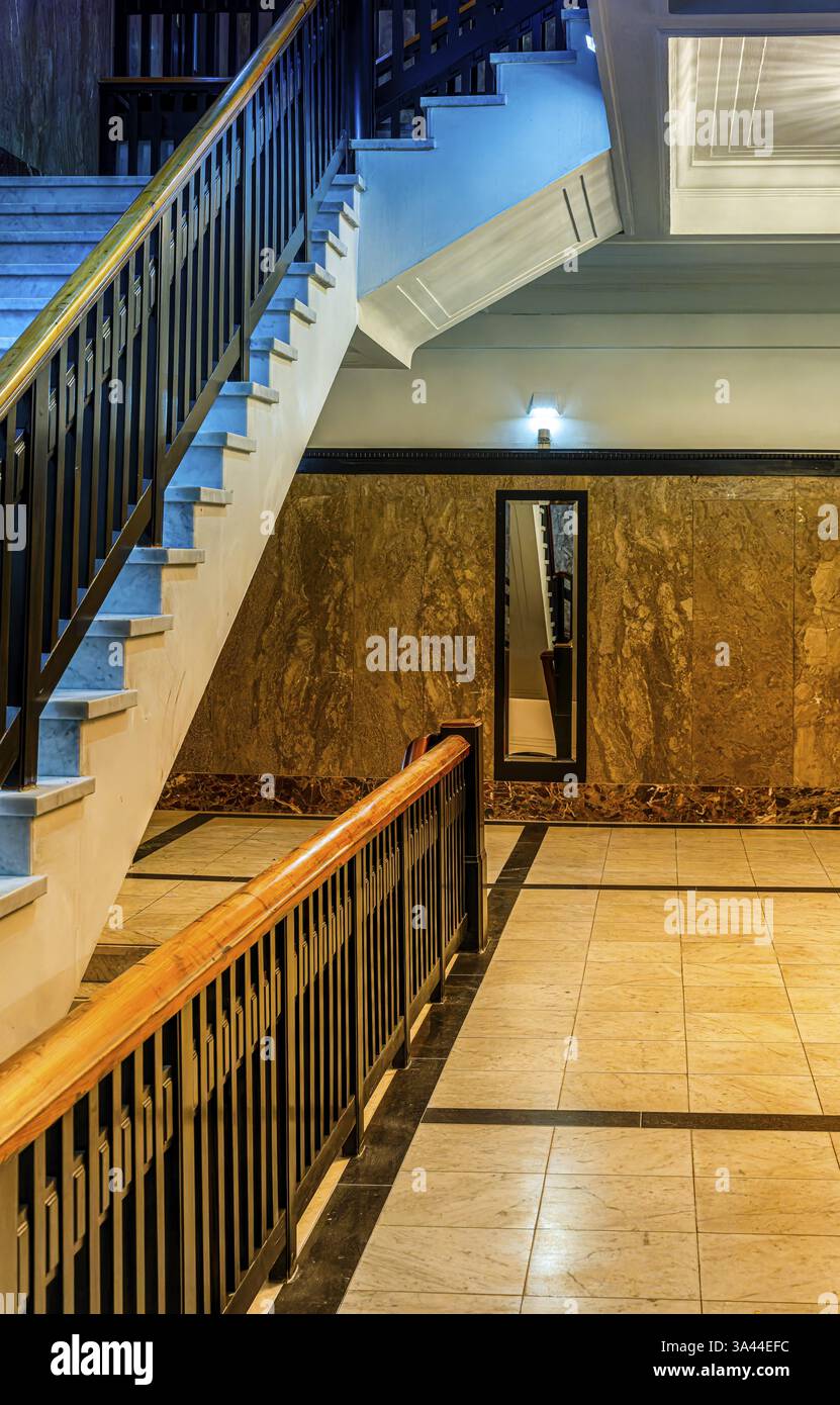 Historic interior design, staircase and corridor in the Hindenburghaus ...