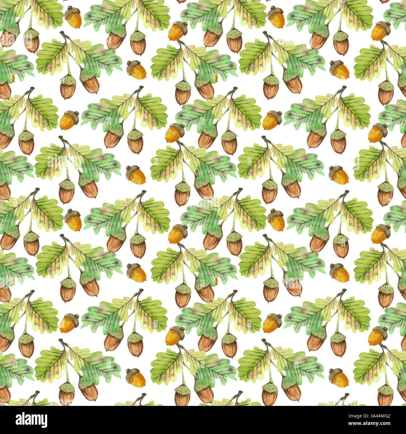 Seamless watercolor pattern with forest acorns and oak leaves. All ...