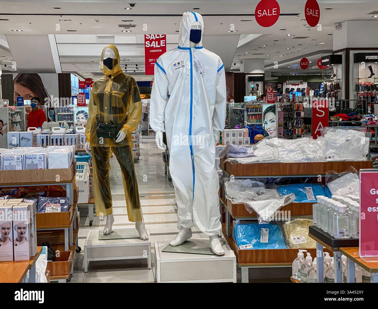 2020 pandemic in SM Store: Personal protective equipments against coronavirus. The Philippines experienced one of world’s longest COVID-19 lockdowns - Smartphone Captured Stock Image