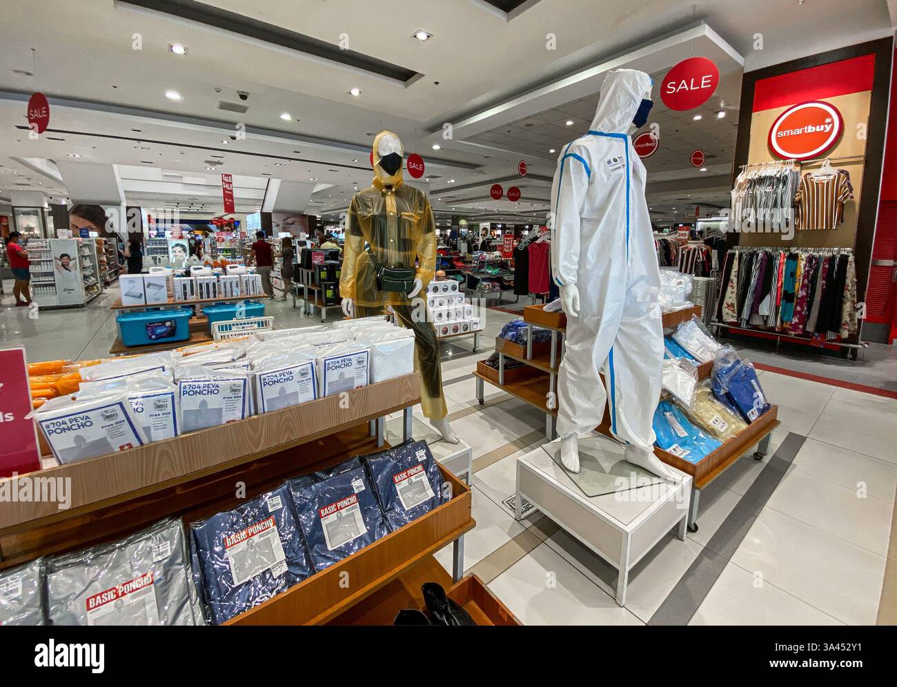 2020 pandemic in SM Store: Personal protective equipments against coronavirus. The Philippines experienced one of world’s longest COVID-19 lockdowns - Smartphone Captured Stock Image