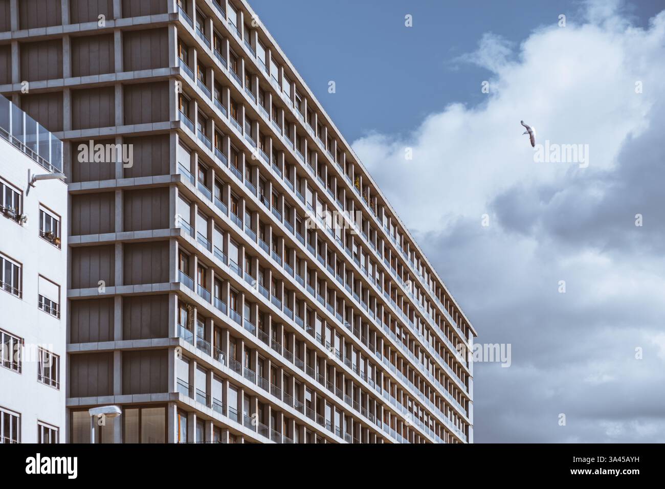 Modern residential building facade with repetitive architectural ...