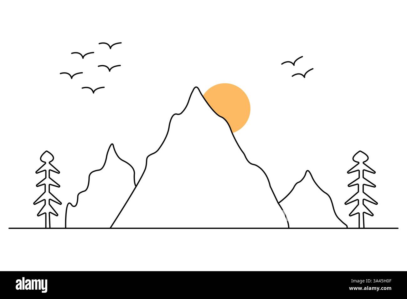 Mountain continuous one line art drawing with outline vector ...