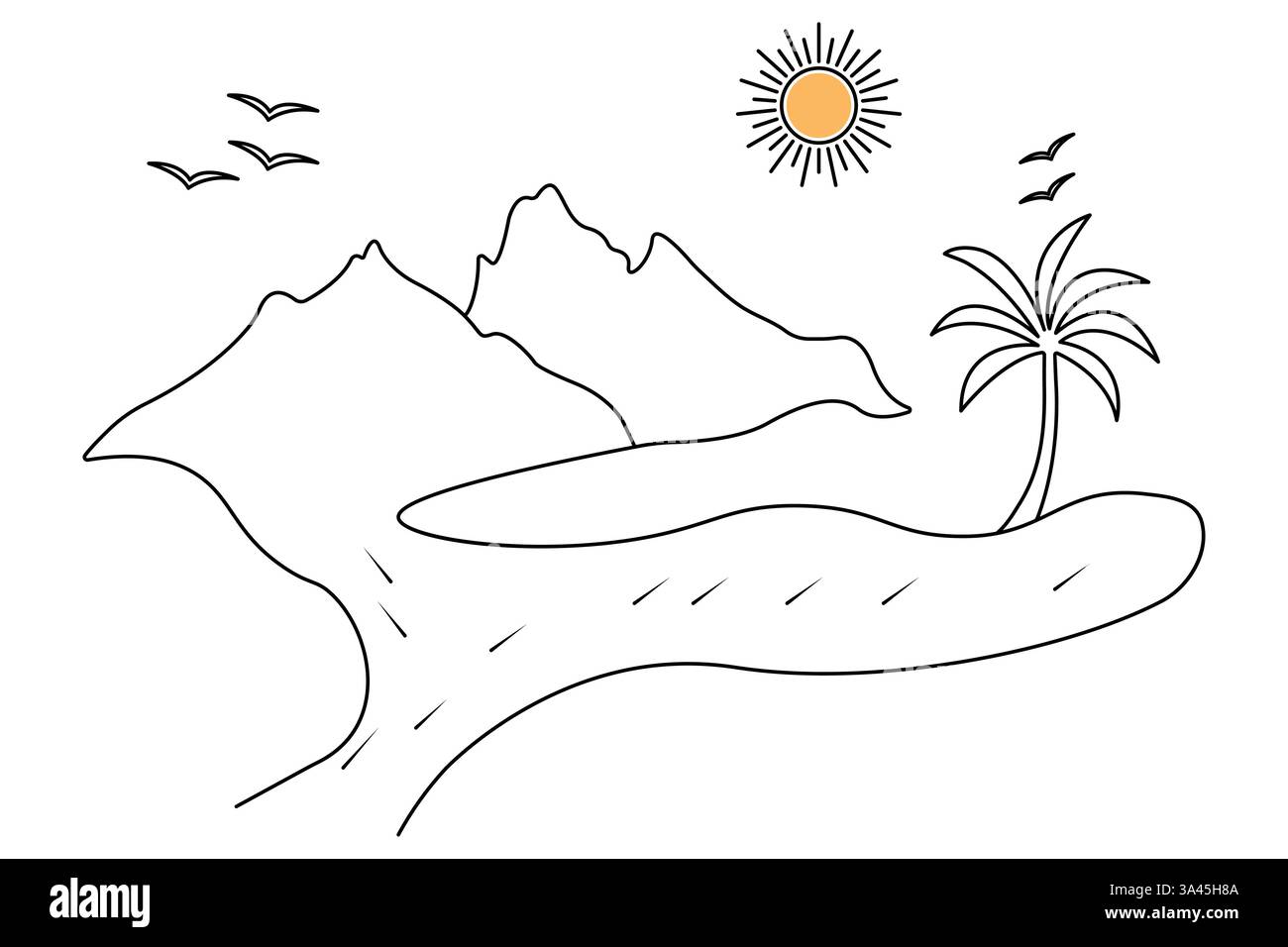 Mountain continuous one line art drawing with outline vector ...