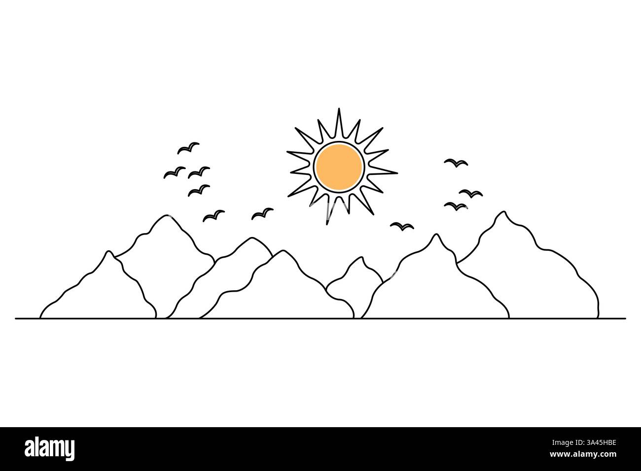 Mountain continuous one line art drawing with outline vector illustration Stock Vector