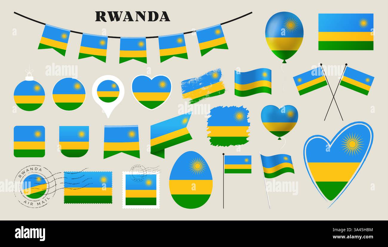 rwanda flag set. Various National flag collection with different shapes ...