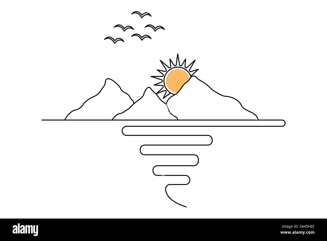 Mountain continuous one line art drawing with outline vector ...