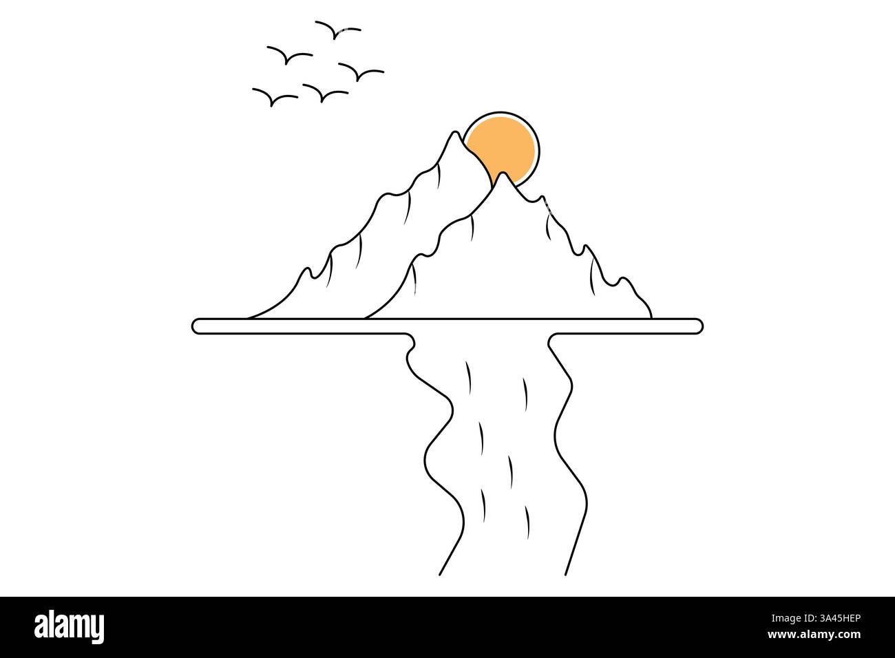 Mountain continuous one line art drawing with outline vector illustration Stock Vector