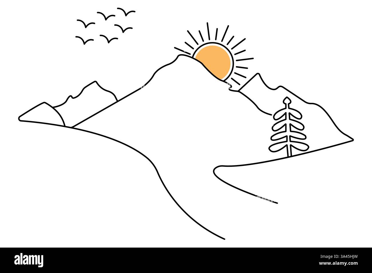 Mountain continuous one line art drawing with outline vector ...
