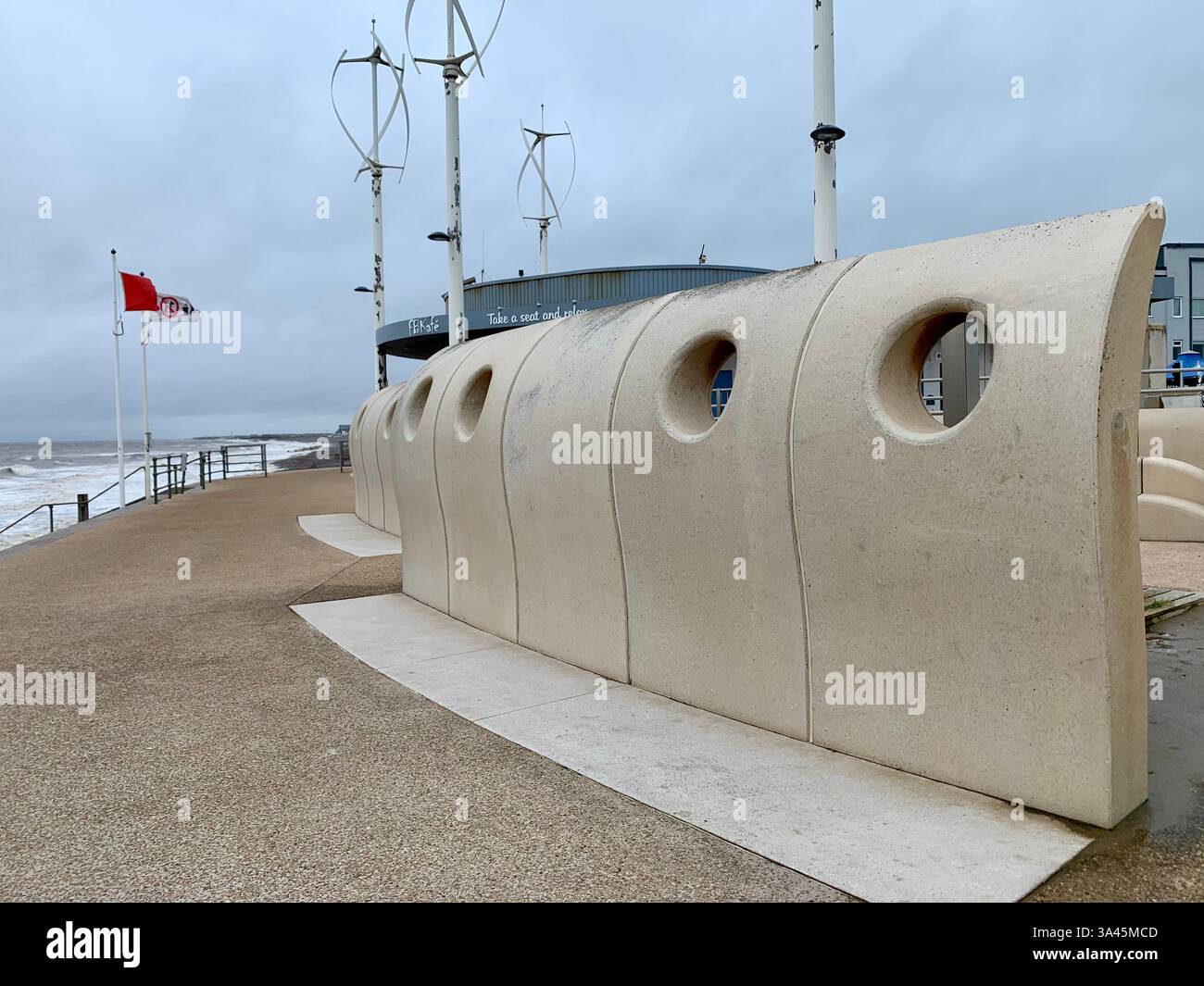 Mythic Coast Sculpture Art work Trail, Cleveley Beach Seafront, Lancashire UK - Smartphone Captured Stock Image
