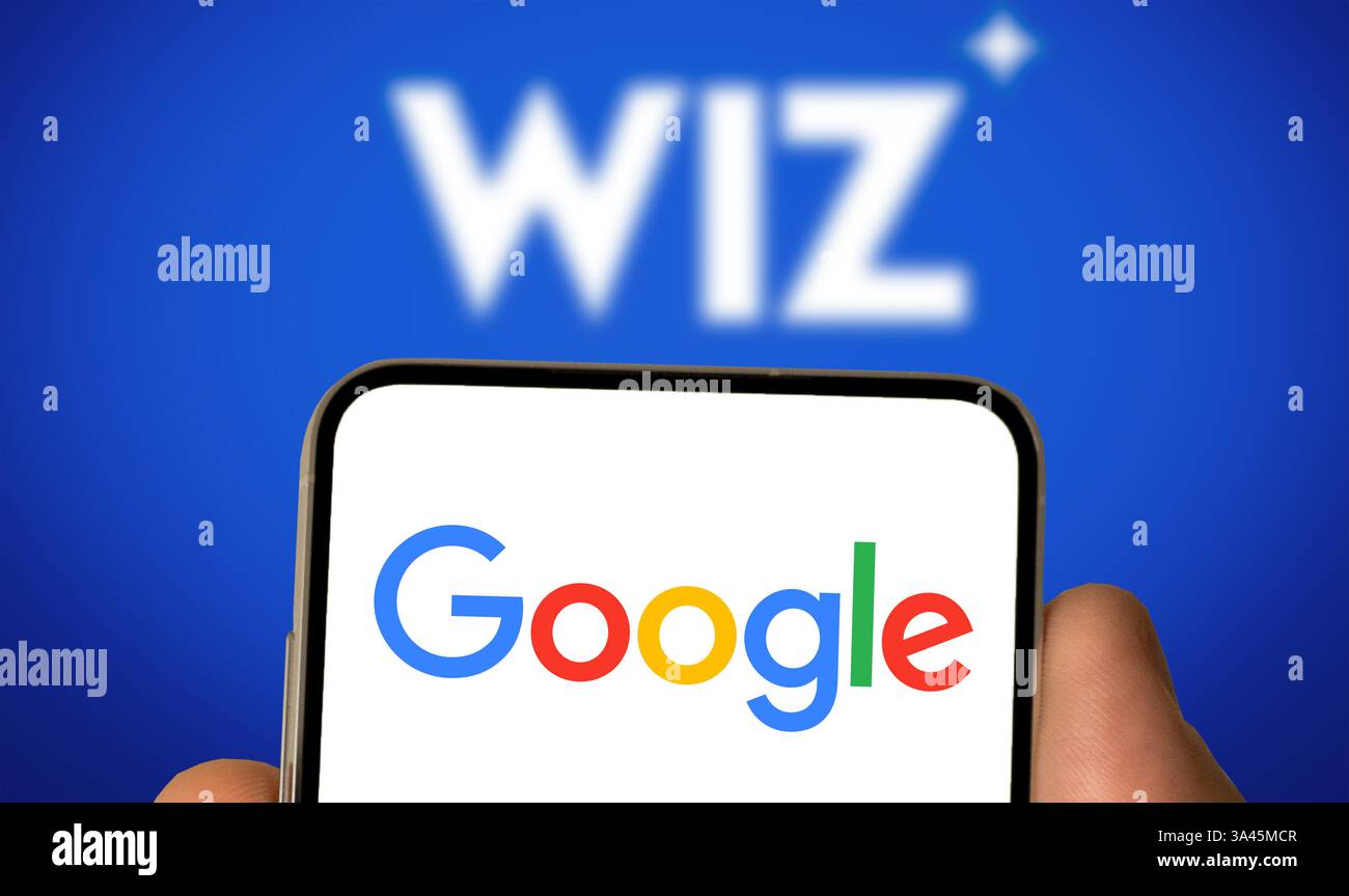 Google and Cybersecurity Startup Wiz Stock Photo