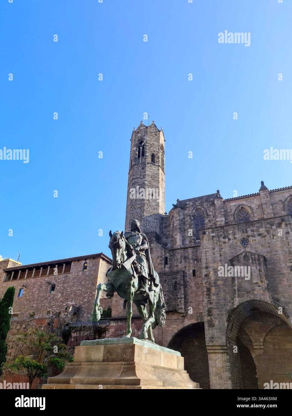 Barcelona, Spain 21. July 2024, Low angle view of the equestrian statue ...