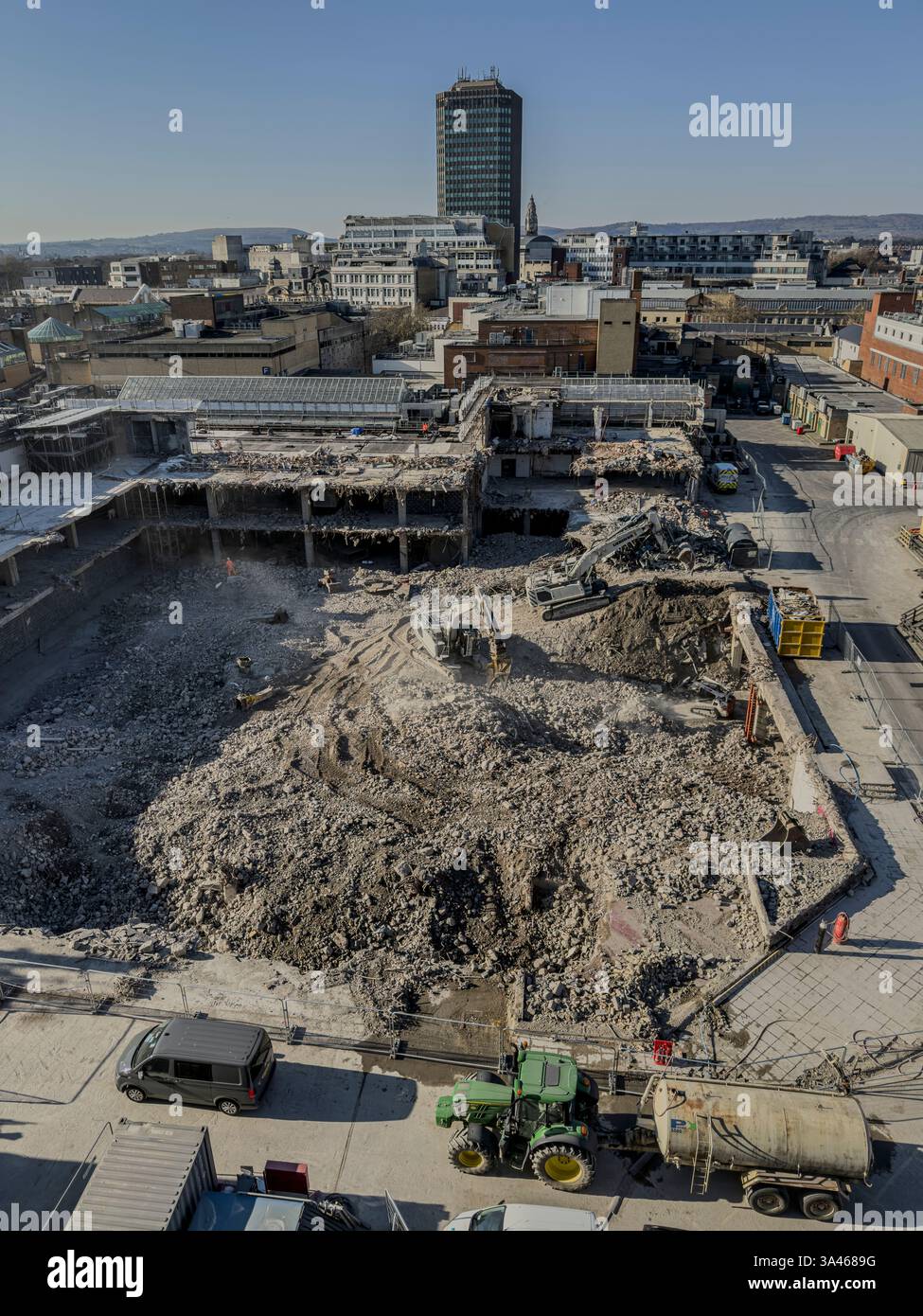 Clearance of Former Debenhams Building in Cardiff – urban redevelopment project transforming city centre retail landscape: Phillip Roberts - Smartphone Captured Stock Image