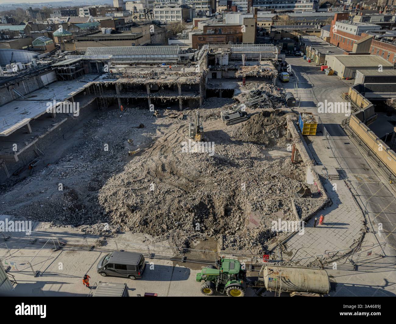Clearance of Former Debenhams Building in Cardiff – urban redevelopment project transforming city centre retail landscape: Phillip Roberts - Smartphone Captured Stock Image