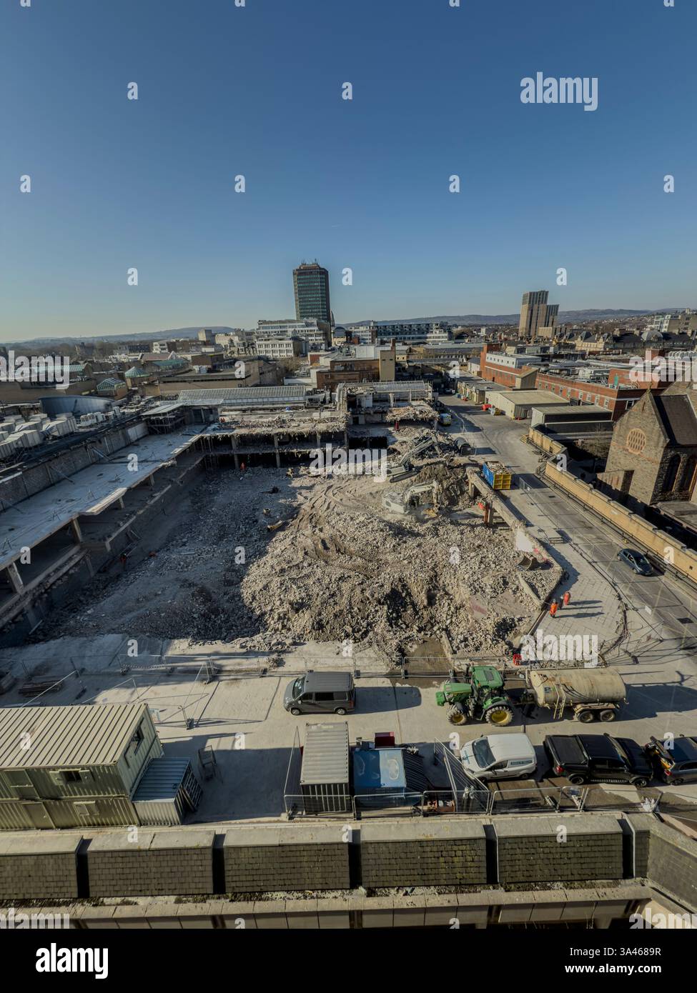 Clearance of Former Debenhams Building in Cardiff – urban redevelopment project transforming city centre retail landscape: Phillip Roberts - Smartphone Captured Stock Image