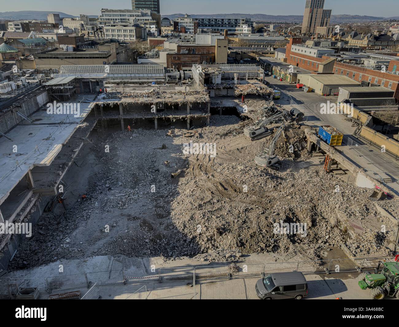 Clearance of Former Debenhams Building in Cardiff – urban redevelopment project transforming city centre retail landscape: Phillip Roberts - Smartphone Captured Stock Image