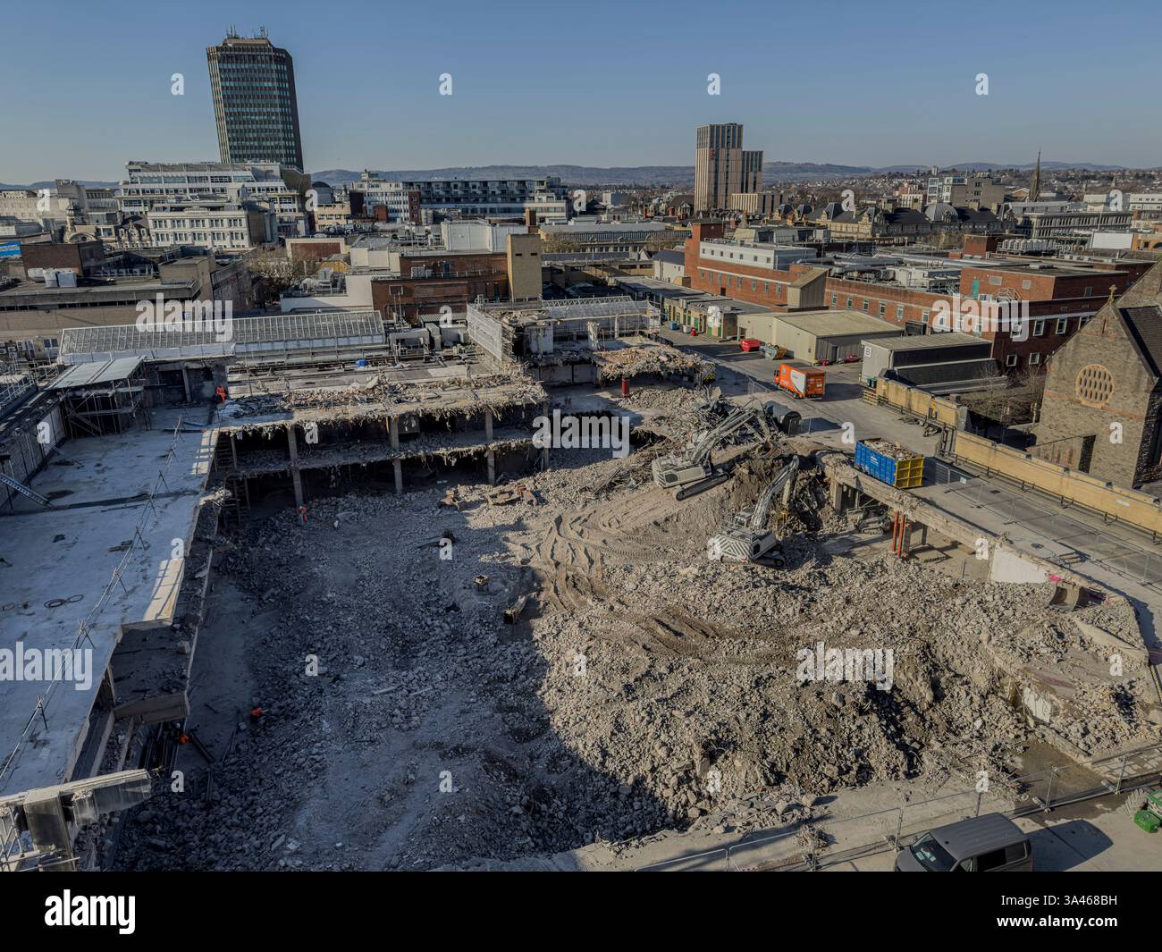 Clearance of Former Debenhams Building in Cardiff – urban redevelopment project transforming city centre retail landscape: Phillip Roberts - Smartphone Captured Stock Image