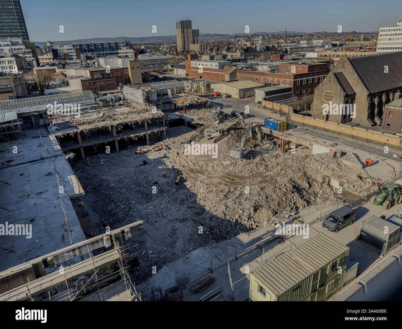 Clearance of Former Debenhams Building in Cardiff – urban redevelopment project transforming city centre retail landscape: Phillip Roberts - Smartphone Captured Stock Image
