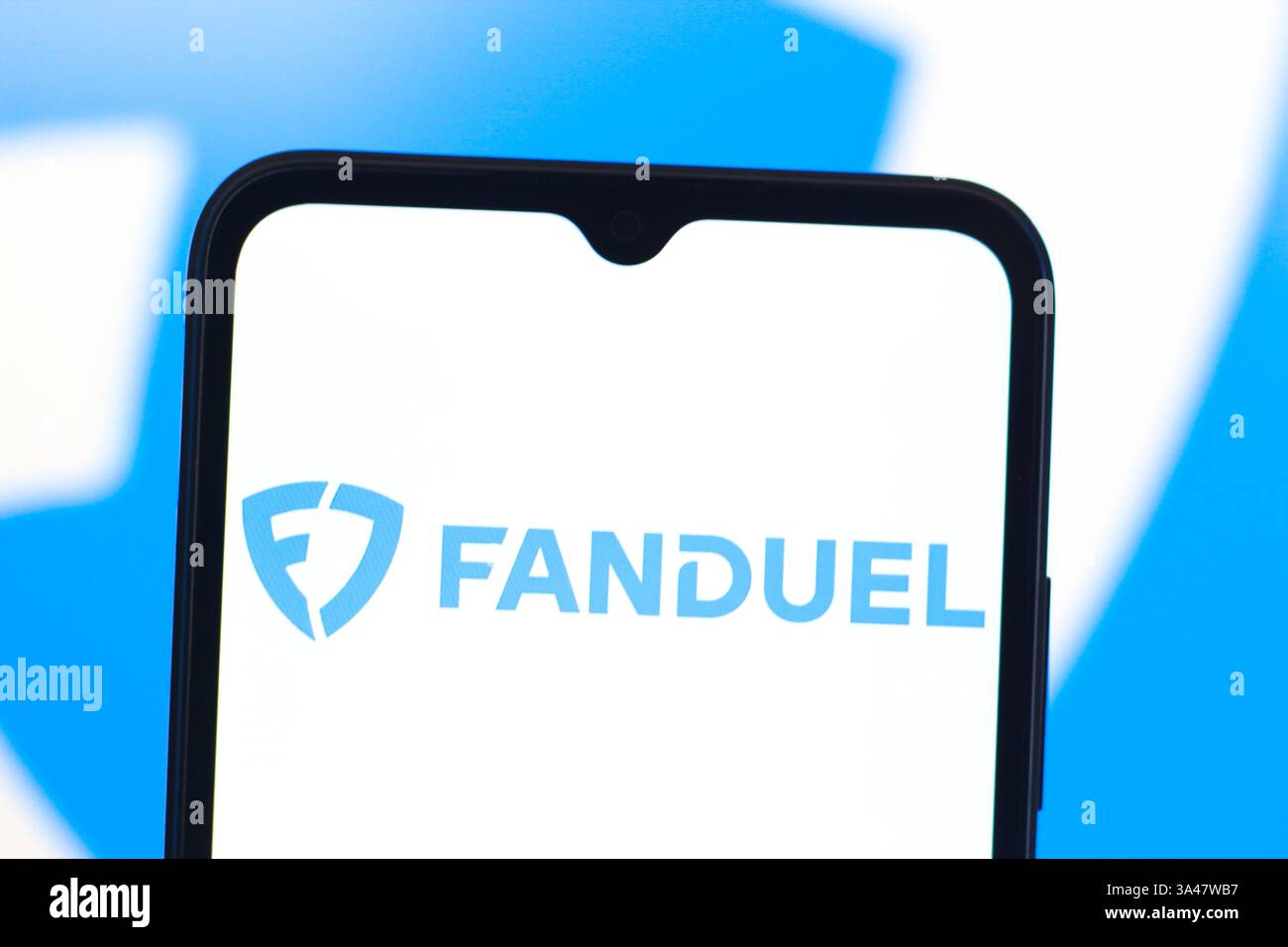 In this photo illustration, the FanDuel Group logo is seen displayed on a smartphone screen. Stock Photo
