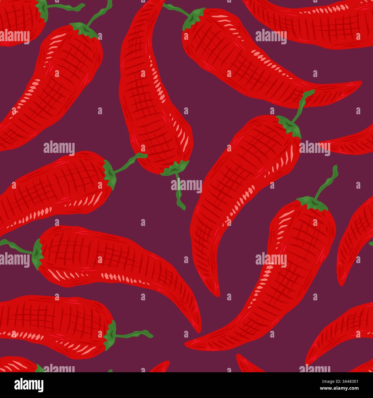 Vector seamless pattern of chilli pattern. Vector pattern with hot chili pattern. Stock Vector