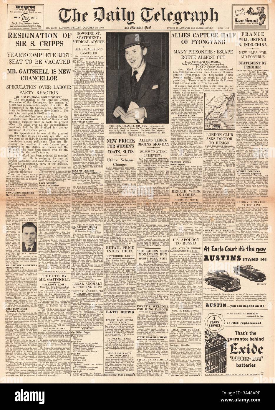 1950 Daily Telegraph front page reporting Korean War Stock Photo Alamy