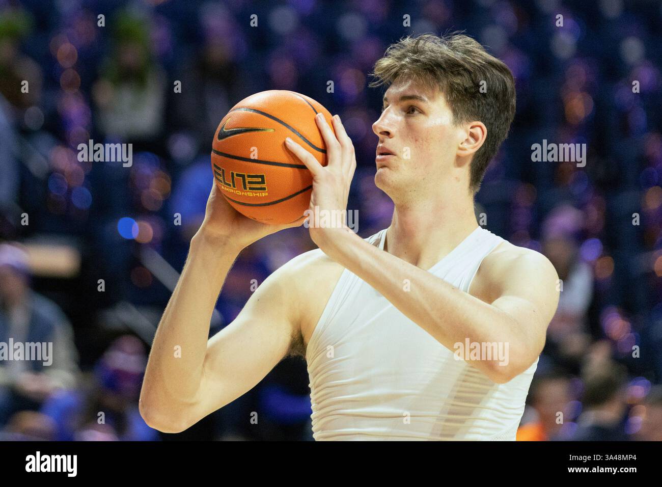 FILE - Florida center Olivier Rioux warms up before an NCAA college ...