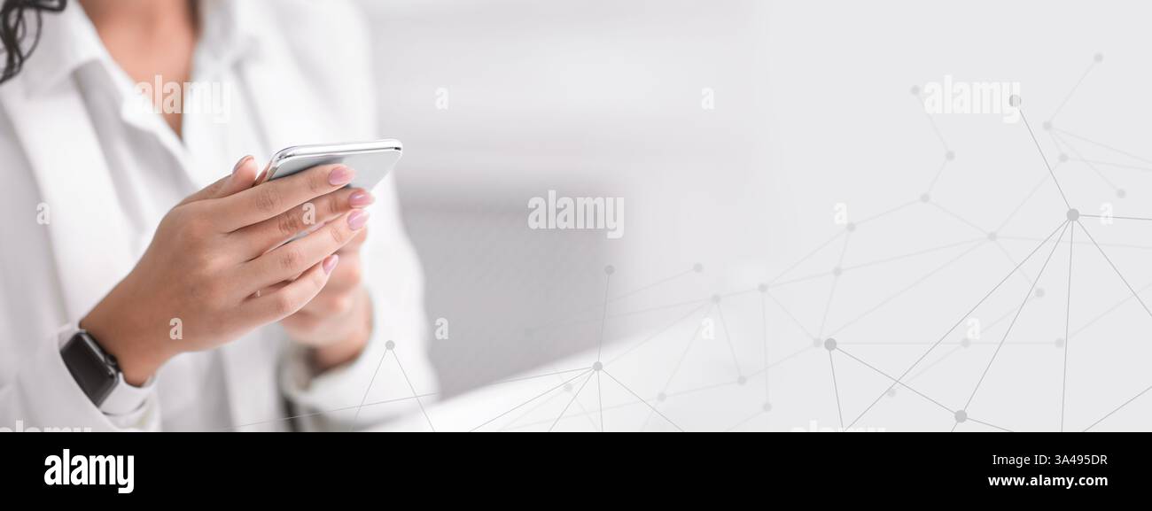 Unrecognizable latin lady writing message on line Stock Photo