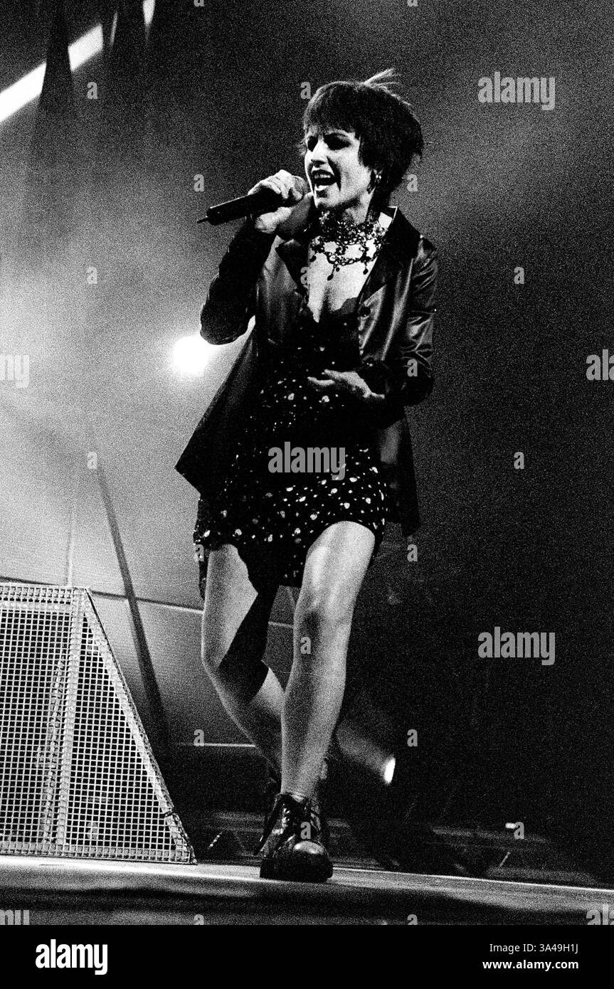 Milan Italy 05 April 2002 : Dolores O'Riordan,Irish singer of The Cranberries band, during the live concert at the Forum Assago Stock Photo